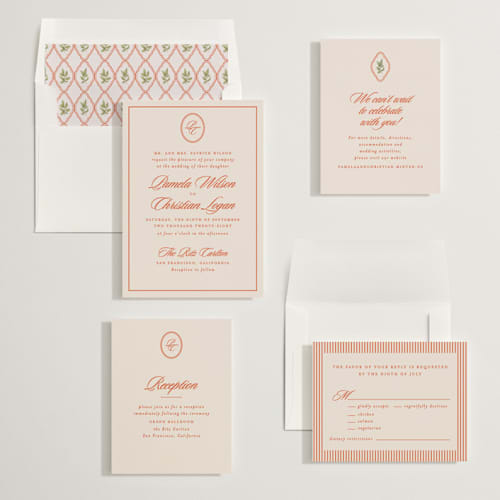 This is a sunset wedding invitations with standard by Creo Study called scripted printing on signature in standard
