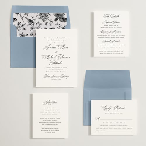 This is a cotton wedding invitations with standard by Jennifer Postorino called empire printing on signature in standard