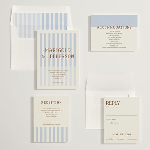 This is a wave wedding invitations with standard by Kelly Watkins called stripes printing on signature in standard
