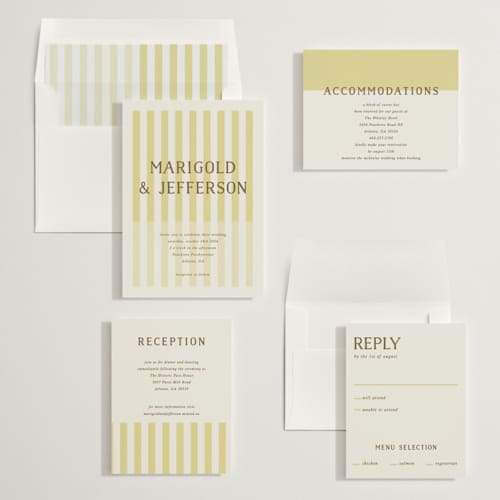 This is a citrine wedding invitations with standard by Kelly Watkins called stripes printing on signature in standard