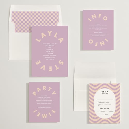 This is a wisteria wedding invitations with standard by Catherine Culvenor called bubblegum printing on signature in standard