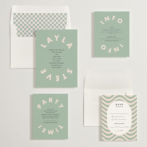 This is a eucalyptus wedding invitations with standard by Catherine Culvenor called bubblegum printing on signature in standard