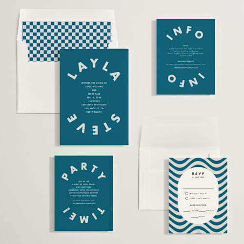 This is a lagoon wedding invitations with standard by Catherine Culvenor called bubblegum printing on signature in standard