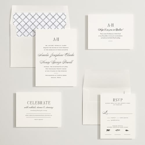 This is a tuxedo wedding invitations with standard by Megan Davis called hepburn printing on signature in standard