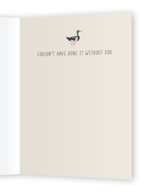 This is a hunter greeting cards with standard by Heather Schertzer called ducks in a row printing on signature in greeting cards