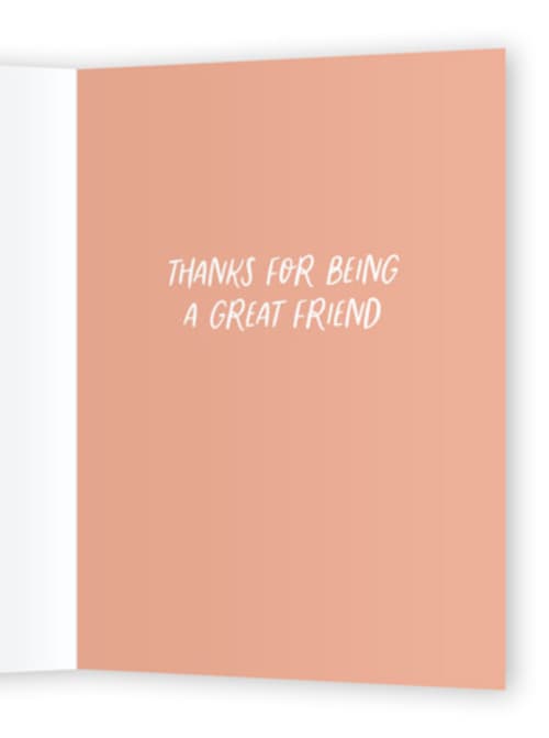 This is a cantaloupe greeting cards with standard by Robert and Stella called a great friend printing on signature in greeting cards