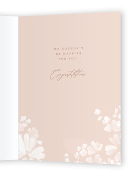 This is a peach wedding cards with standard by Erin L. Wilson called lifetime of love printing on signature in greeting cards