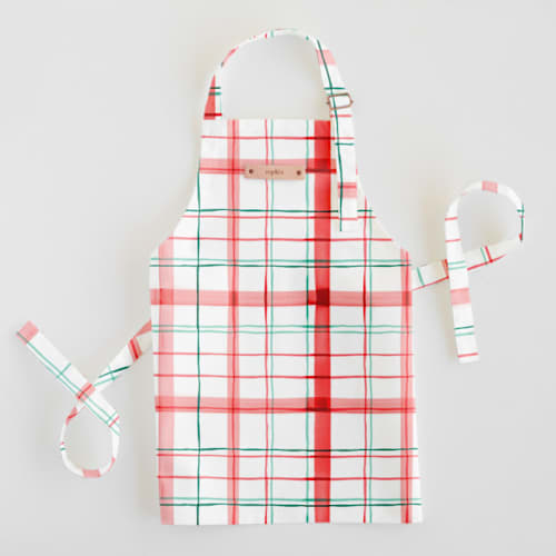 This is a peppermint kids aprons by Creo Study called fun plaid in standard