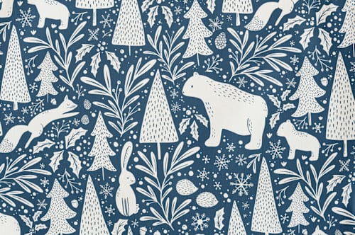 This is a navy kids aprons by Kristen Knechtel called winter woodland in standard