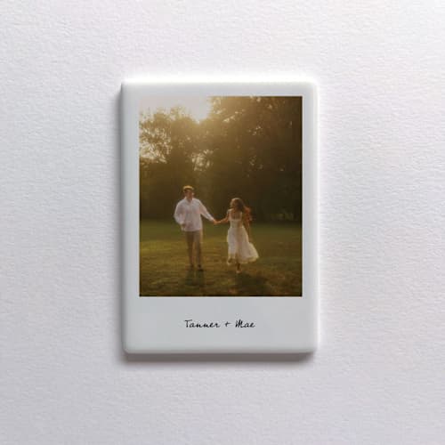 This is a white all gifts by Holly Whitcomb called custom ceramic photo magnet - instant photo style in standard