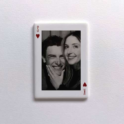 This is a white all gifts by Holly Whitcomb called custom ceramic photo magnet: 2 of hearts in standard