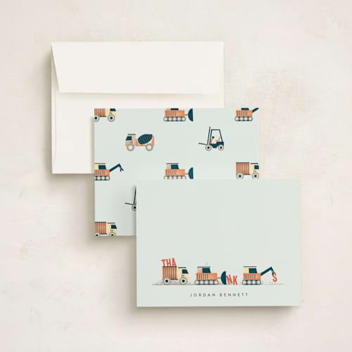 This is a tangerine kids thank you cards notes with standard by Erica Krystek called trucker appreciation printing on signature in standard