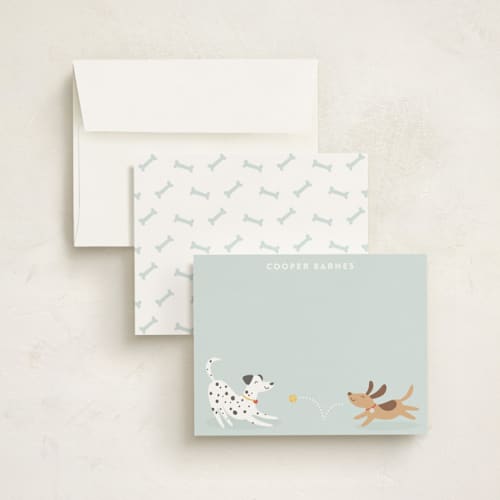This is a sky kids thank you cards notes with standard by Susan Asbill called playful pups printing on signature in standard