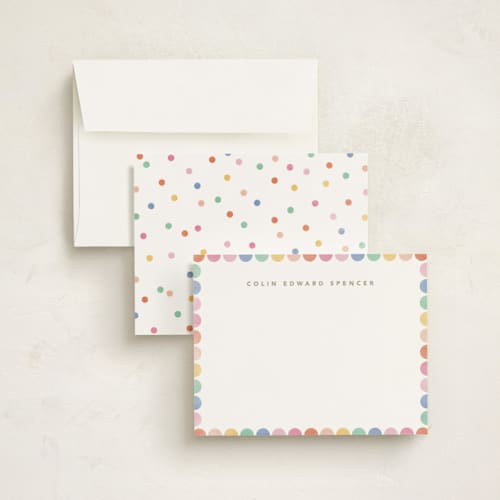 This is a rainbow kids thank you cards notes with standard by Creo Study called rainbow dots printing on signature in standard