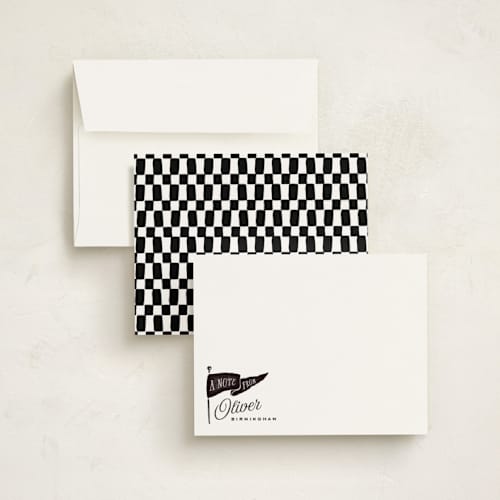 This is a licorice kids thank you cards notes with standard by Oscar and Emma - Karly Depew called vintage pennant printing on signature in standard