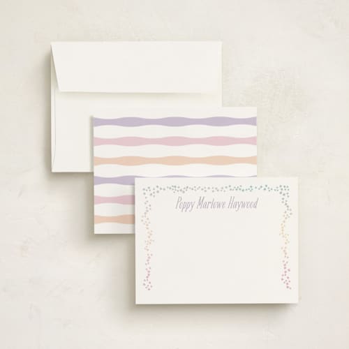 This is a purple thistle kids thank you cards notes with standard by Kate Ross called tiny flora printing on signature in standard