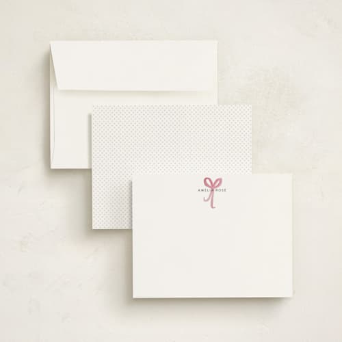 This is a blush kids thank you cards notes with standard by Nicoletta Savod called sweet as a bow printing on signature in standard