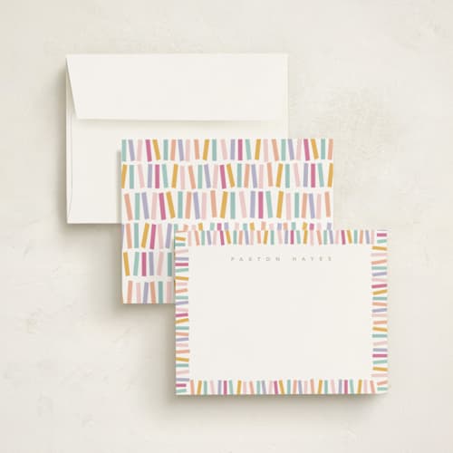 This is a rainbow kids thank you cards notes with standard by Creo Study called confetti border printing on signature in standard