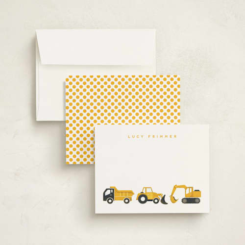 This is a sunshine kids thank you cards notes with standard by Snow and Ivy called big truck parade printing on signature in standard