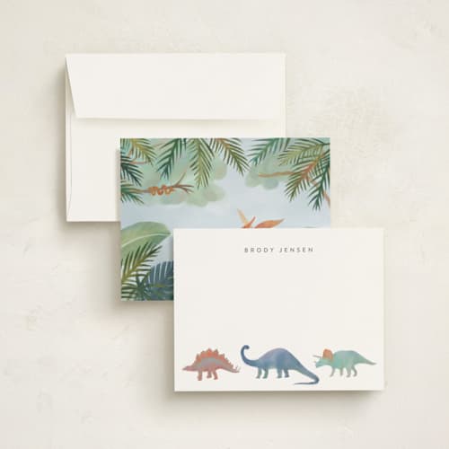 This is a lagoon kids thank you cards notes with standard by Joanna Griffin called dinosaur parade printing on signature in standard