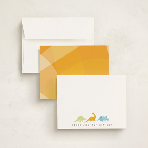 This is a orange popsicle kids thank you cards notes with standard by Jennifer Postorino called dino parade printing on signature in standard