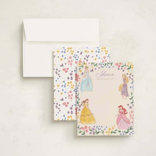 This is a buttercream kids thank you cards notes with standard by Cass Loh called disney princess garden party printing on signature in standard