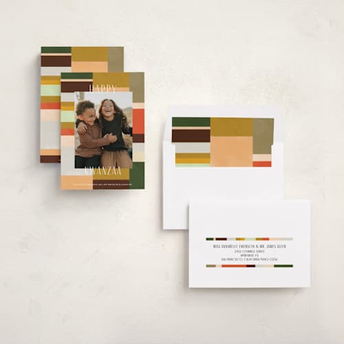This is a spice kwanzaa cards with standard by Studio Suku called quilted colorblock printing on recycled smooth signature in standard