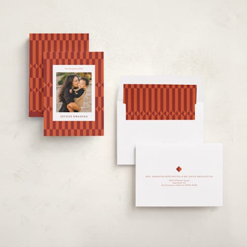 This is a scarlet kwanzaa cards with standard by Anelle Mostert called kente cloth printing on recycled smooth signature in standard