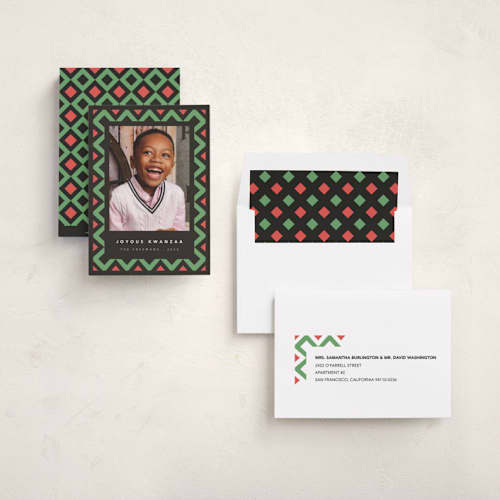 This is a unity kwanzaa cards with standard by letterfix called geometric frame printing on recycled smooth signature in standard