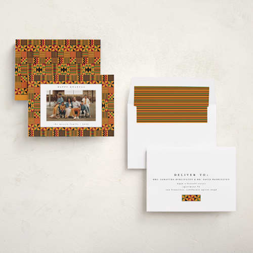 This is a pumpkin kwanzaa cards with standard by Anastasia Makarova called kente printing on recycled smooth signature in standard