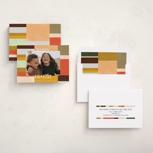 This is a spice kwanzaa cards with standard by Studio Suku called quilted colorblock printing on recycled smooth signature in standard