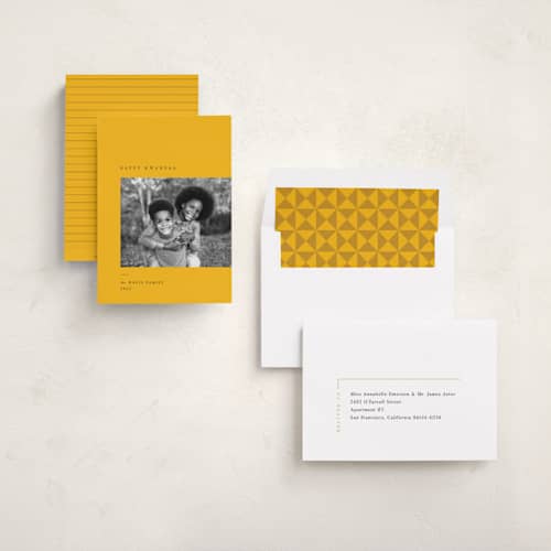 This is a lemon kwanzaa cards with standard by Robert and Stella called mod kwanzaa printing on recycled smooth signature in standard