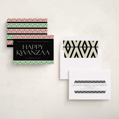 This is a ebony kwanzaa cards with standard by Heather Schertzer called abstract kente printing on signature in standard