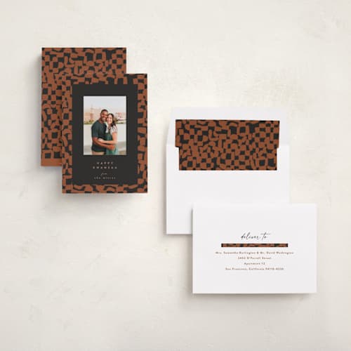 This is a terracotta kwanzaa cards with standard by Pati Cascino called aissa printing on recycled smooth signature in standard