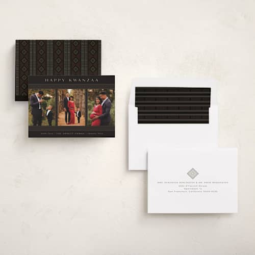 This is a obsidian kwanzaa cards with standard by Kamala Nahas called kwanzaa three printing on recycled smooth signature in standard