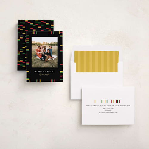 This is a onyx kwanzaa cards with standard by Pixel and Hank called kwanzaa boarder printing on recycled smooth signature in standard