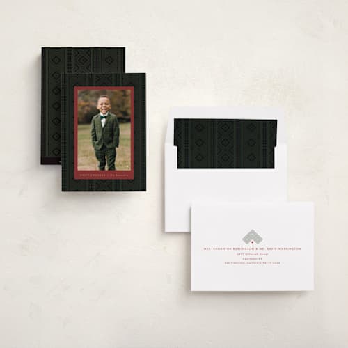 This is a cinnabar kwanzaa cards with standard by Kamala Nahas called jiometri printing on recycled smooth signature in standard