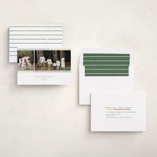 This is a malachite kwanzaa cards with standard by Alexandra Cohn called kwanzaa stripes printing on recycled smooth signature in standard