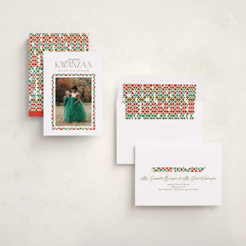 This is a carnival kwanzaa cards with standard by Phrosné Barwood called colorful border printing on recycled smooth signature in standard