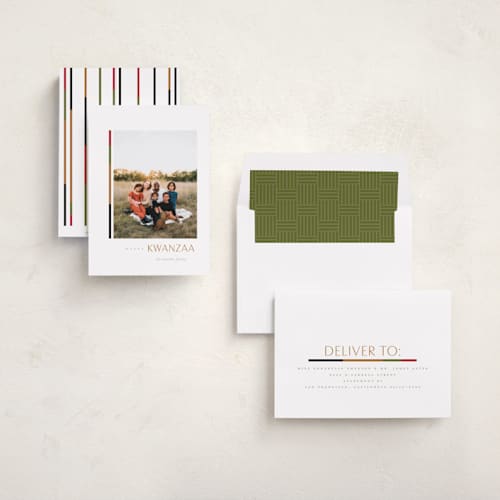 This is a powder kwanzaa cards with standard by Erin L. Wilson called minimalist printing on recycled smooth signature in standard