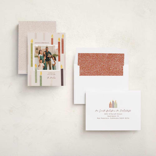 This is a vanilla kwanzaa cards with standard by Pati Cascino called candles of light printing on recycled smooth signature in standard