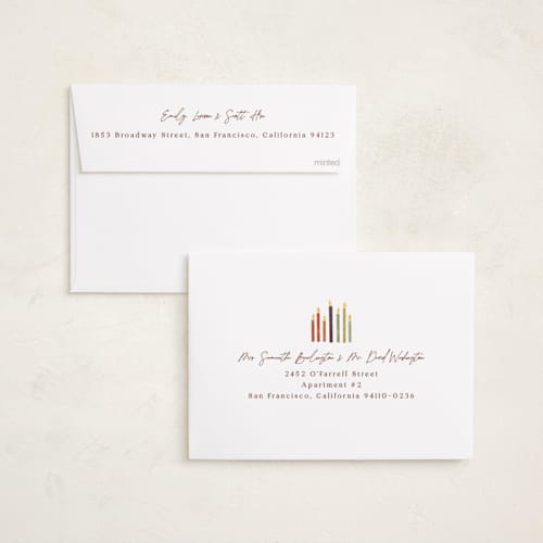This is a vanilla kwanzaa cards with standard by Pati Cascino called candles of light printing on recycled smooth signature in standard