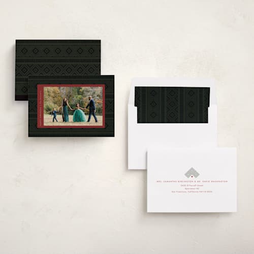 This is a cinnabar kwanzaa cards with standard by Kamala Nahas called jiometri printing on recycled smooth signature in standard