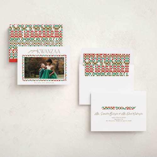 This is a carnival kwanzaa cards with standard by Phrosné Barwood called colorful border printing on recycled smooth signature in standard