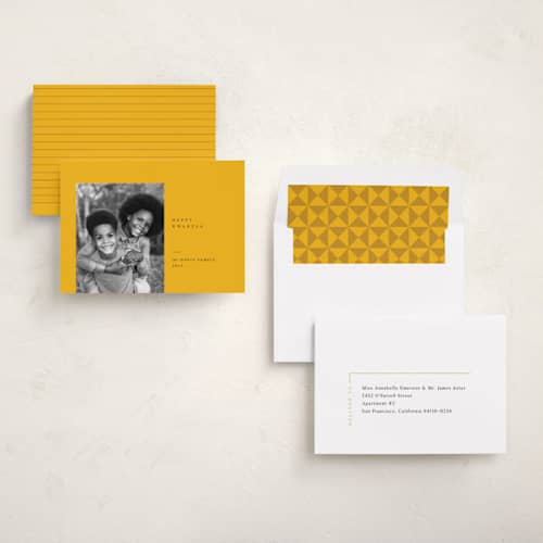 This is a lemon kwanzaa cards with standard by Robert and Stella called mod kwanzaa printing on recycled smooth signature in standard