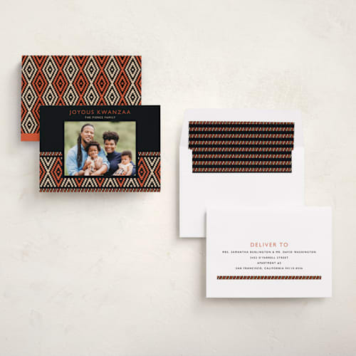 This is a corn kwanzaa cards with standard by letterfix called woven border printing on recycled smooth signature in standard
