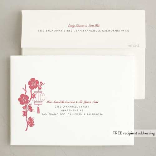 This is a ruby chinese new year cards with foil pressed by Sejal Banker called traditions printing on recycled smooth signature in standard