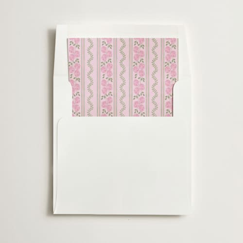 This is a blush wedding envelopes with standard by Madhvi Samimi called hydrangea vines printing on signature in liner