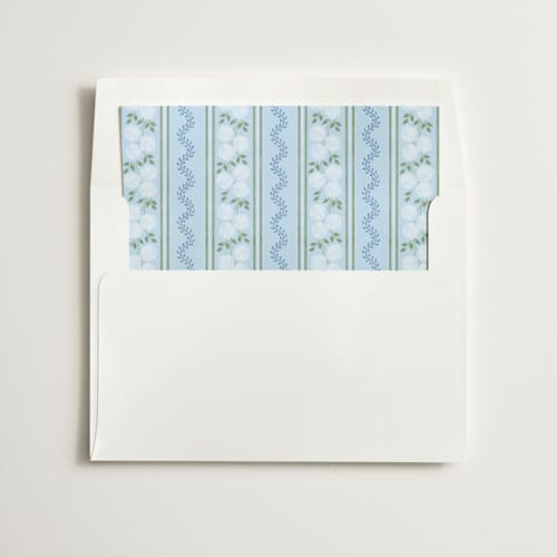 This is a nautical wedding envelopes with standard by Madhvi Samimi called hydrangea vines printing on signature in liner