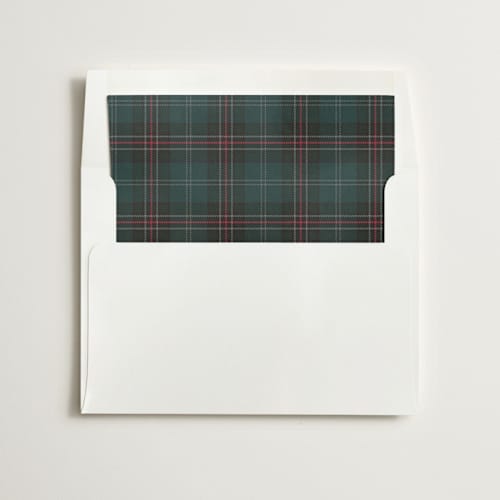 This is a forest wedding envelopes with standard by Stacey Meacham called green plaid collage printing on signature in liner